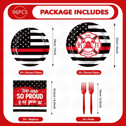 96 Pcs Firefighter Party Plates and Napkins - Grencian