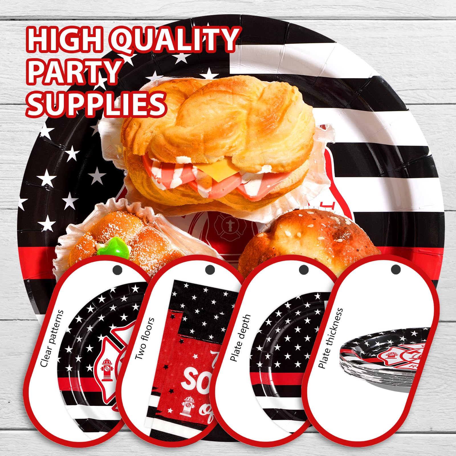 96 Pcs Firefighter Party Plates and Napkins - Grencian