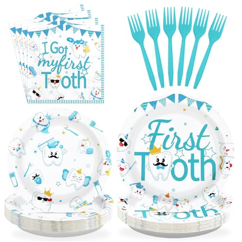 96 Pcs First Tooth Party Plates and Napkins - Grencian