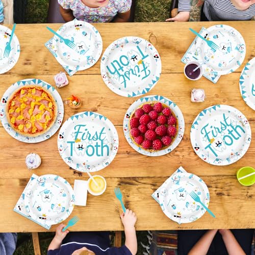96 Pcs First Tooth Party Plates and Napkins - Grencian