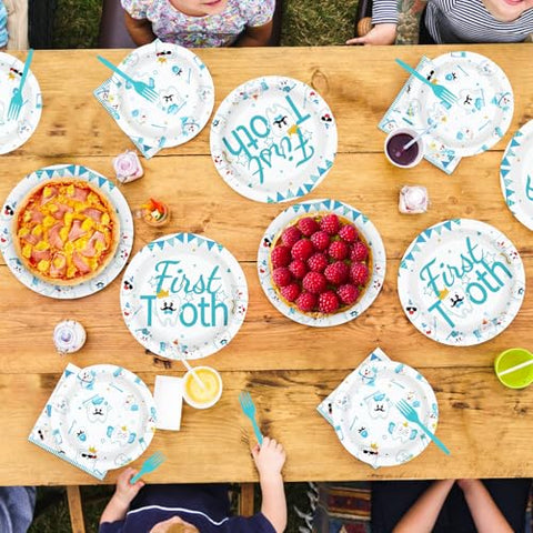 96 Pcs First Tooth Party Plates and Napkins - Grencian