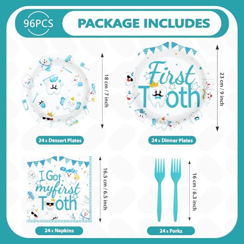 96 Pcs First Tooth Party Plates and Napkins - Grencian
