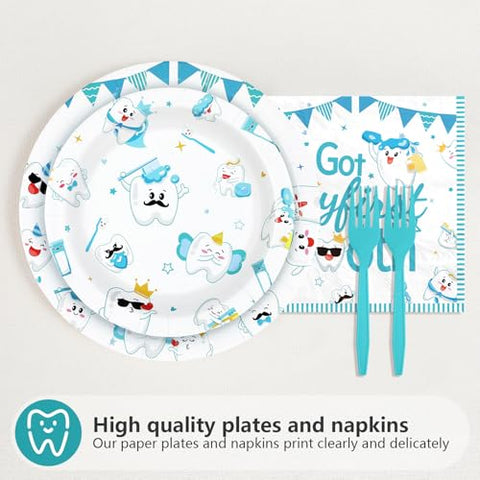 96 Pcs First Tooth Party Plates and Napkins - Grencian