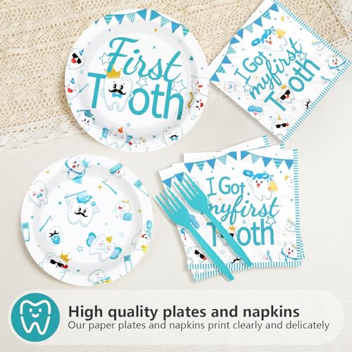 96 Pcs First Tooth Party Plates and Napkins - Grencian