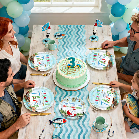 96 Pcs Fishing 3rd Birthday Party Plates and Napkins - Grencian