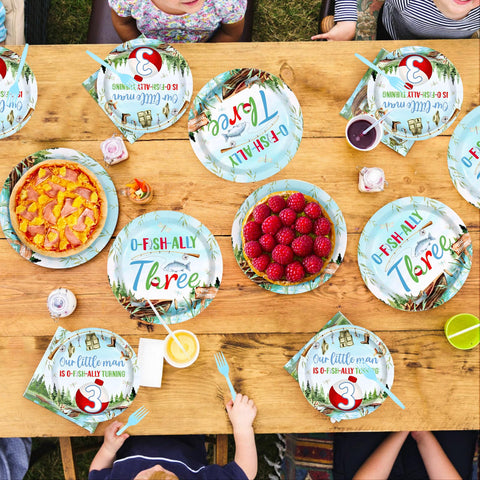 96 Pcs Fishing 3rd Birthday Party Plates and Napkins - Grencian