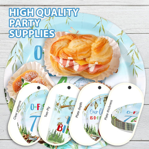 96 Pcs Fishing 3rd Birthday Party Plates and Napkins - Grencian