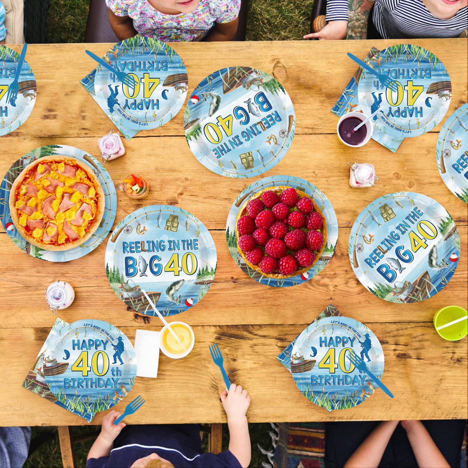 96 Pcs Fishing 40th Birthday Party Plates and Napkins - Grencian
