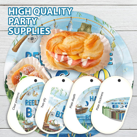 96 Pcs Fishing 40th Birthday Party Plates and Napkins - Grencian