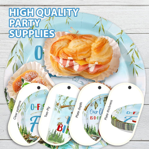 96 Pcs Fishing 4th Birthday Party Plates and Napkins - Grencian