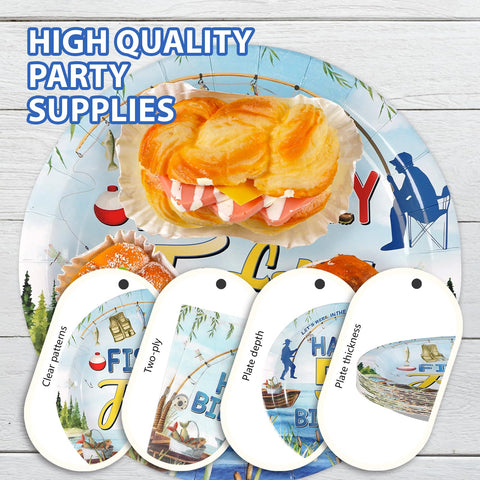 96 Pcs Fishing 50th Birthday Party Plates and Napkins - Grencian