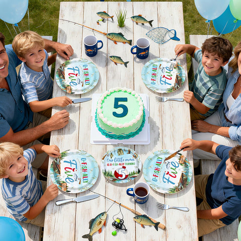 96 Pcs Fishing 5th Birthday Party Plates and Napkins - Grencian