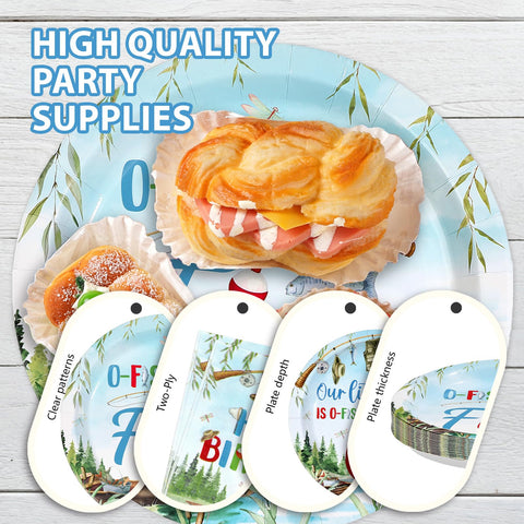 96 Pcs Fishing 5th Birthday Party Plates and Napkins - Grencian