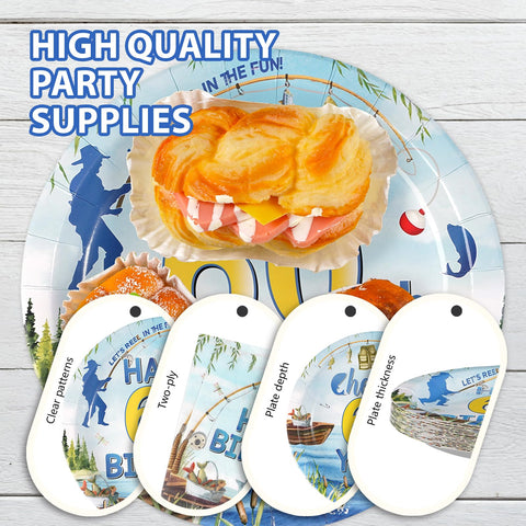96 Pcs Fishing 60th Birthday Party Plates and Napkins - Grencian