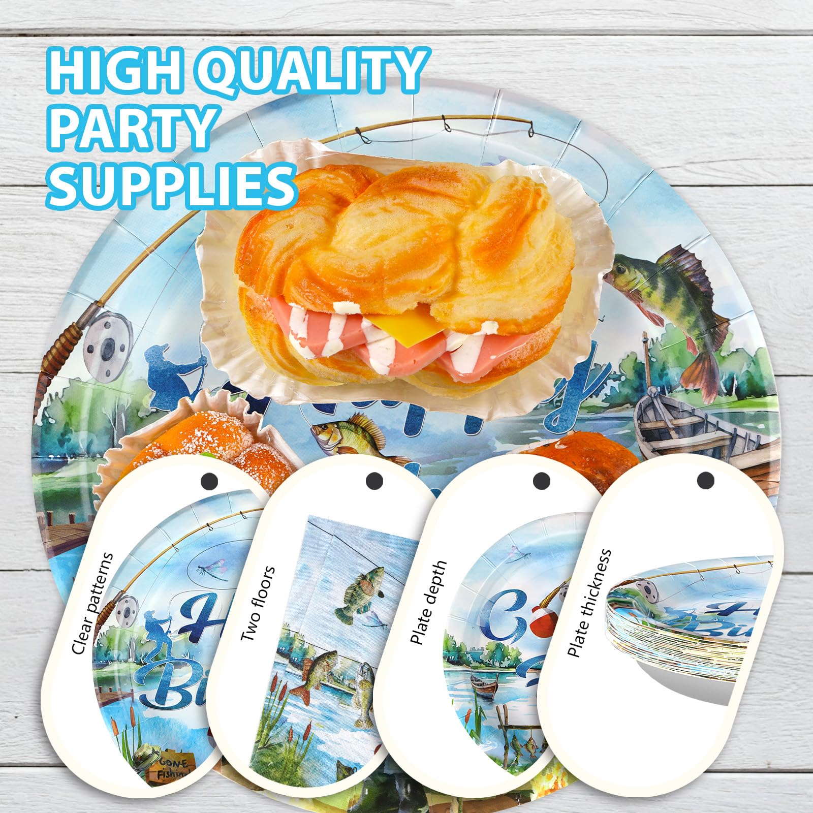 96 Pcs Fishing Birthday Party Plates and Napkins - Grencian