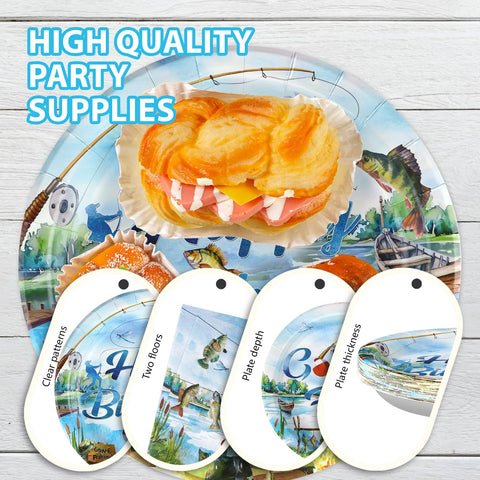 96 Pcs Fishing Birthday Party Plates and Napkins - Grencian