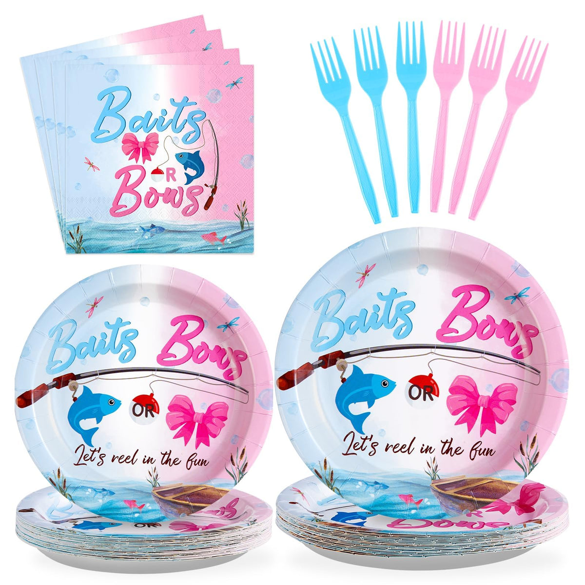 96 Pcs Fishing Gender Reveal Party Plates and Napkins - Grencian