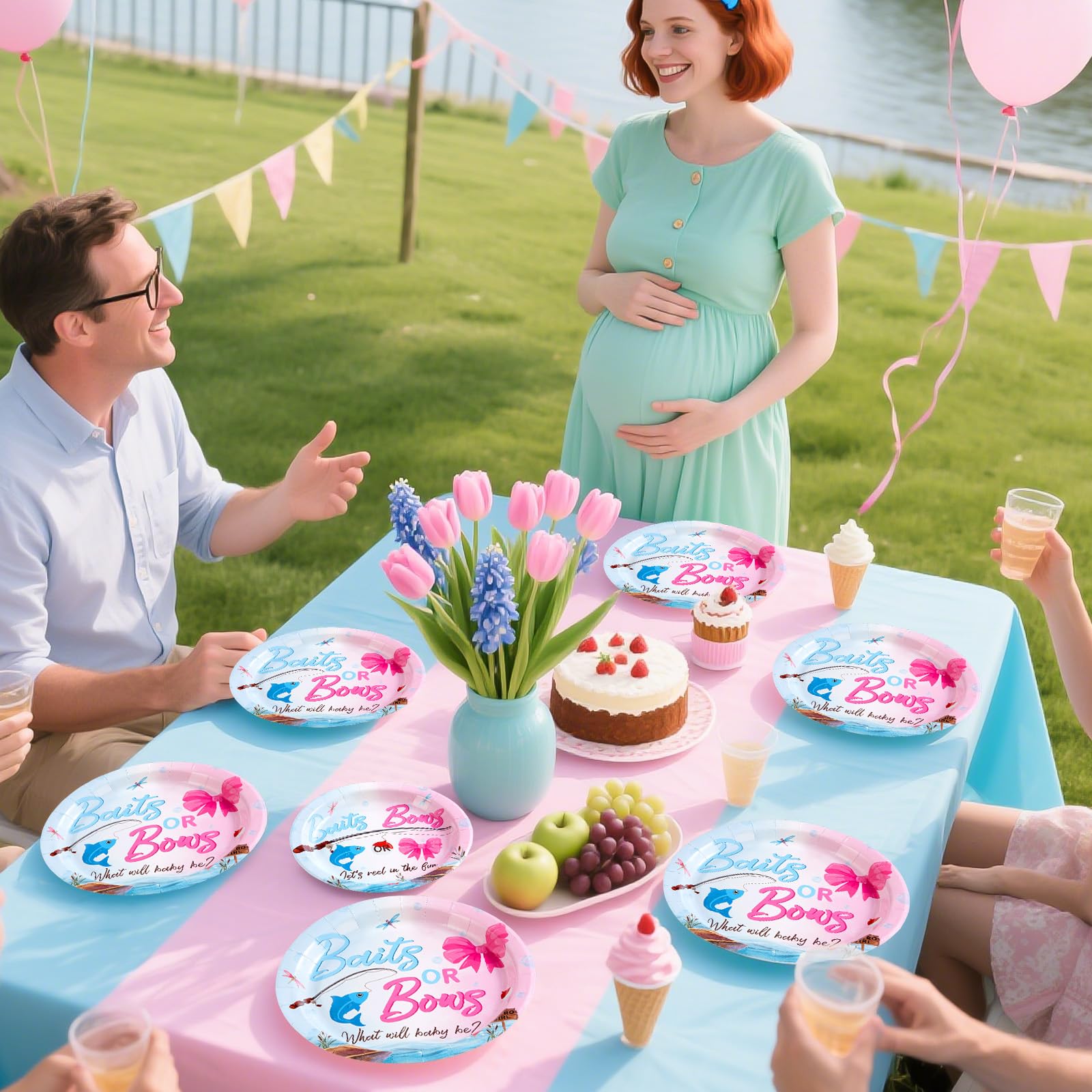 96 Pcs Fishing Gender Reveal Party Plates and Napkins - Grencian