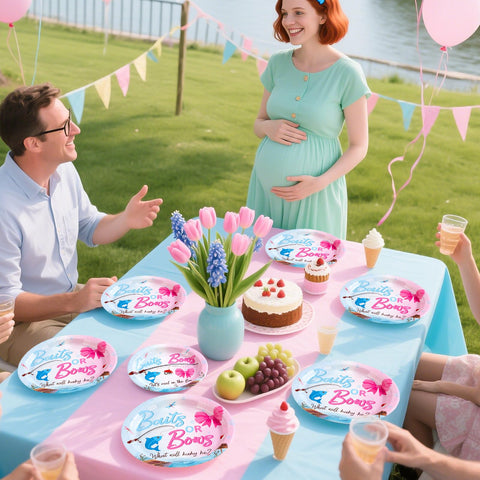 96 Pcs Fishing Gender Reveal Party Plates and Napkins - Grencian