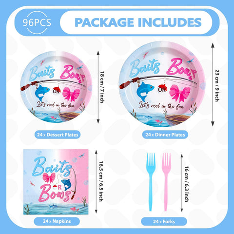 96 Pcs Fishing Gender Reveal Party Plates and Napkins - Grencian