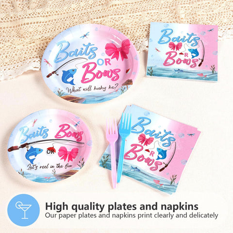 96 Pcs Fishing Gender Reveal Party Plates and Napkins - Grencian