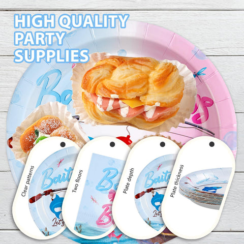 96 Pcs Fishing Gender Reveal Party Plates and Napkins - Grencian