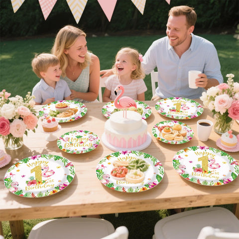 96 Pcs Flamingo 1st Birthday Party Plates and Napkins - Grencian