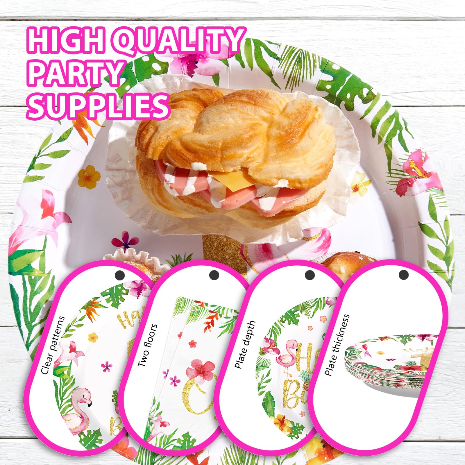 96 Pcs Flamingo 1st Birthday Party Plates and Napkins - Grencian