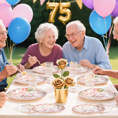 96 Pcs Floral 75th Birthday Party Plates and Napkins - Grencian