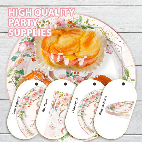 96 Pcs Floral 85th Birthday Party Plates and Napkins - Grencian