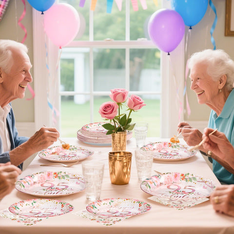 96 Pcs Floral 95th Birthday Party Plates and Napkins - Grencian