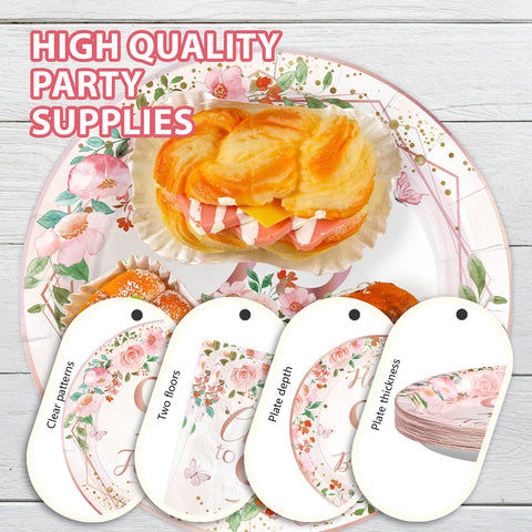 96 Pcs Floral 95th Birthday Party Plates and Napkins - Grencian