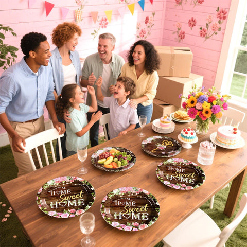 96 Pcs Floral House Warming Party Plates and Napkins - Grencian