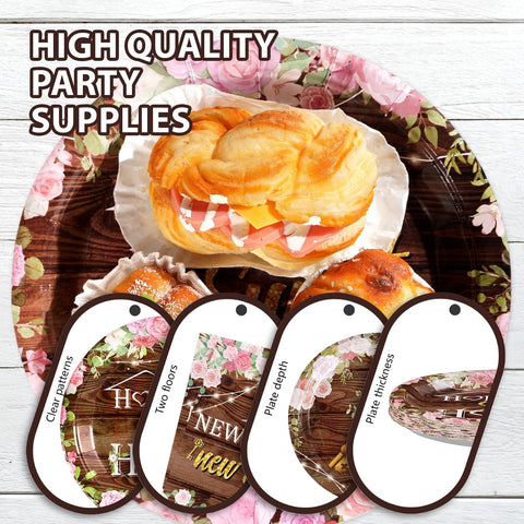 96 Pcs Floral House Warming Party Plates and Napkins - Grencian