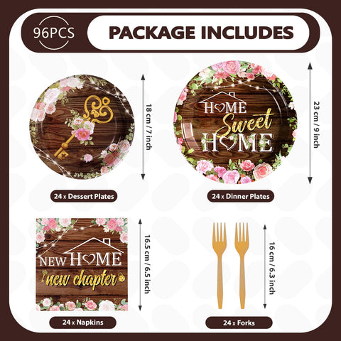 96 Pcs Floral House Warming Party Plates and Napkins - Grencian