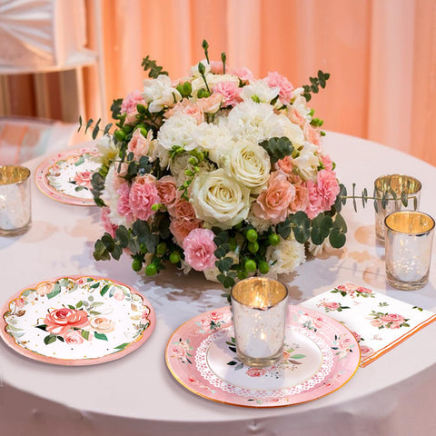 96 Pcs Flower Party Plates and Napkins - Grencian