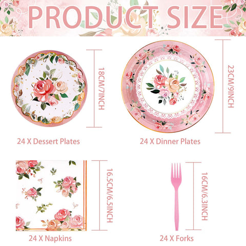 96 Pcs Flower Party Plates and Napkins - Grencian