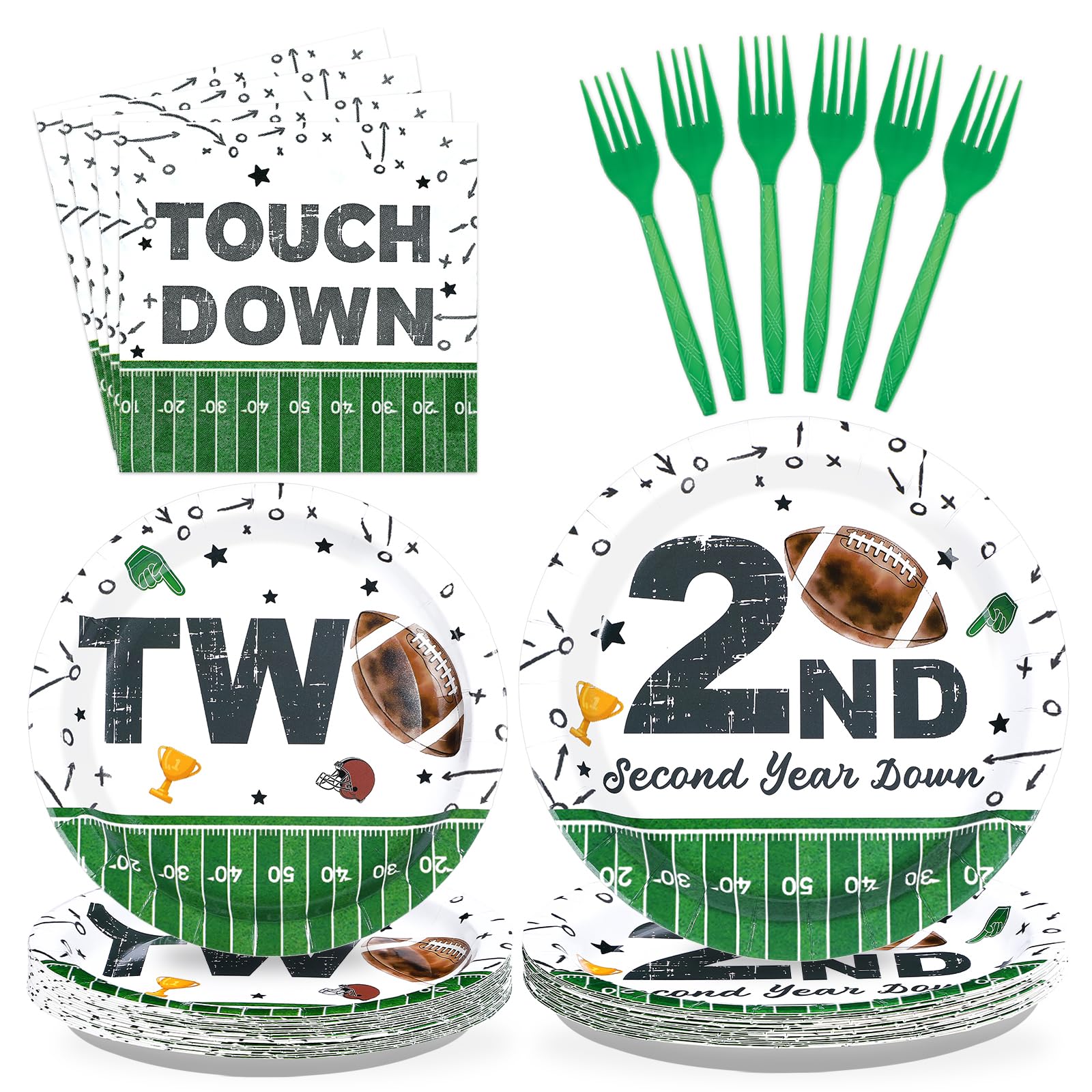 96 Pcs Football 2nd Birthday Party Plates and Napkins - Grencian