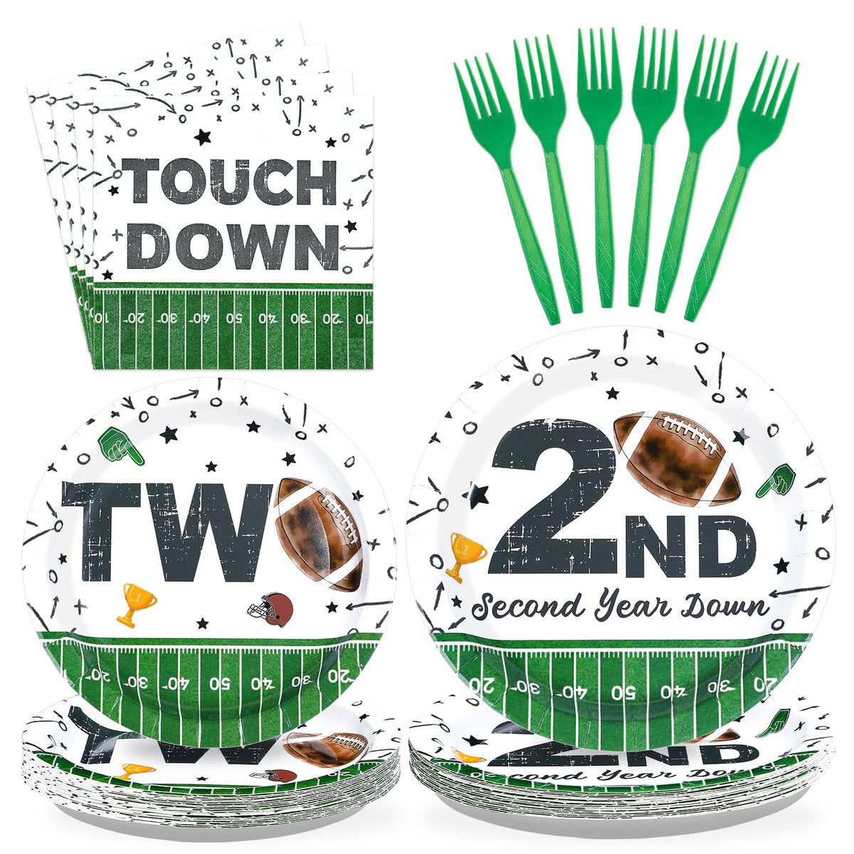 96 Pcs Football 2nd Birthday Party Plates and Napkins - Grencian