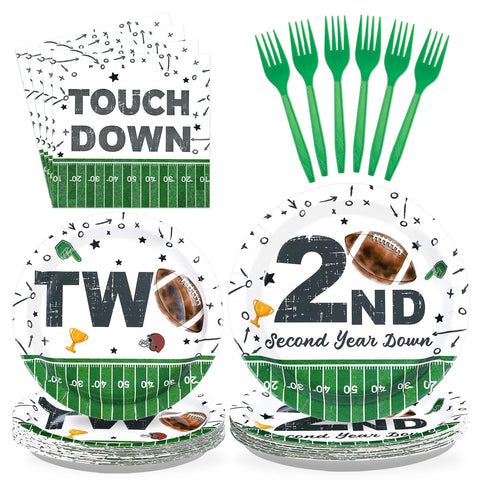96 Pcs Football 2nd Birthday Party Plates and Napkins - Grencian