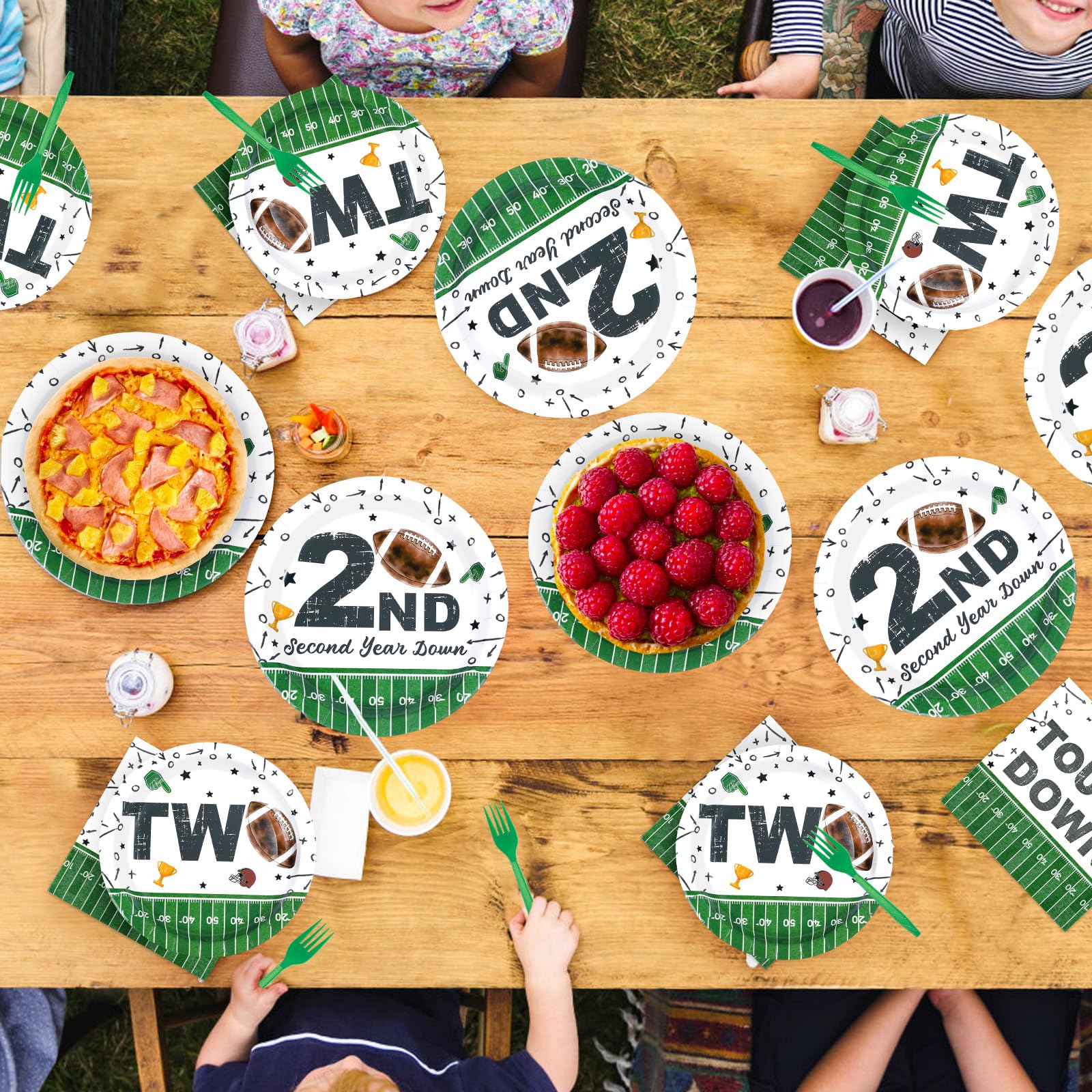 96 Pcs Football 2nd Birthday Party Plates and Napkins - Grencian