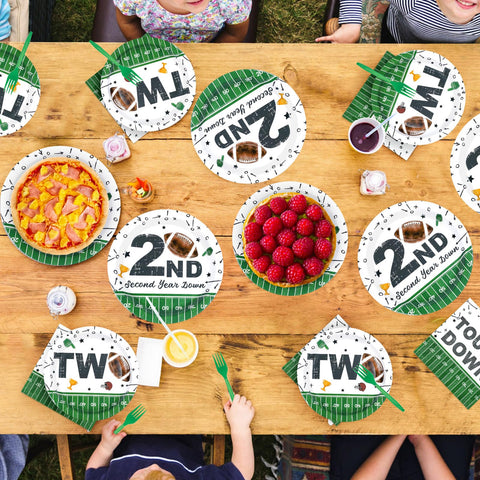 96 Pcs Football 2nd Birthday Party Plates and Napkins - Grencian