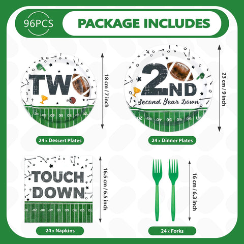 96 Pcs Football 2nd Birthday Party Plates and Napkins - Grencian