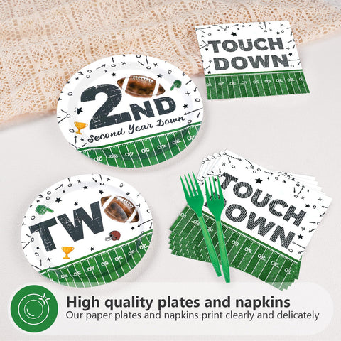96 Pcs Football 2nd Birthday Party Plates and Napkins - Grencian
