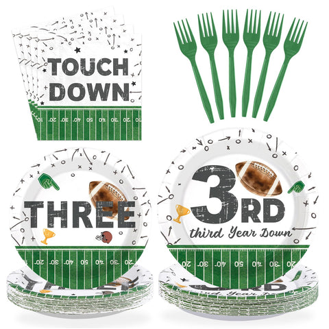 96 Pcs Football 3rd Birthday Party Plates and Napkins - Grencian