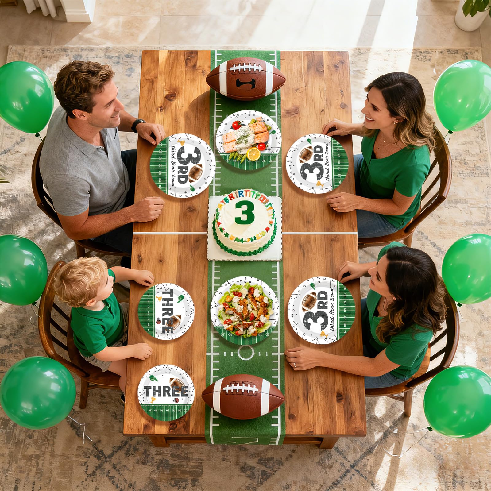 96 Pcs Football 3rd Birthday Party Plates and Napkins - Grencian