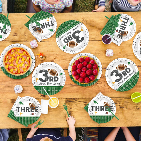 96 Pcs Football 3rd Birthday Party Plates and Napkins - Grencian