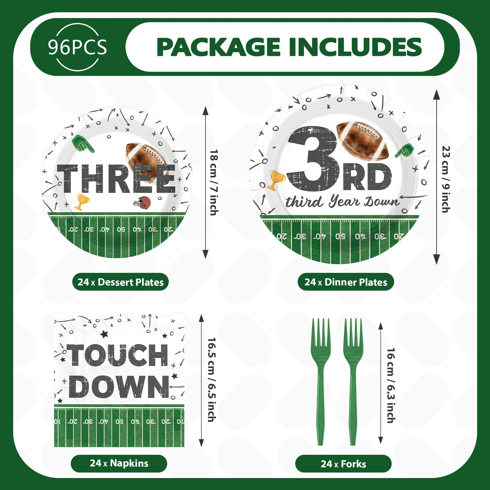 96 Pcs Football 3rd Birthday Party Plates and Napkins - Grencian