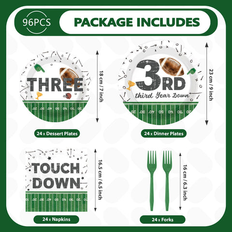 96 Pcs Football 3rd Birthday Party Plates and Napkins - Grencian