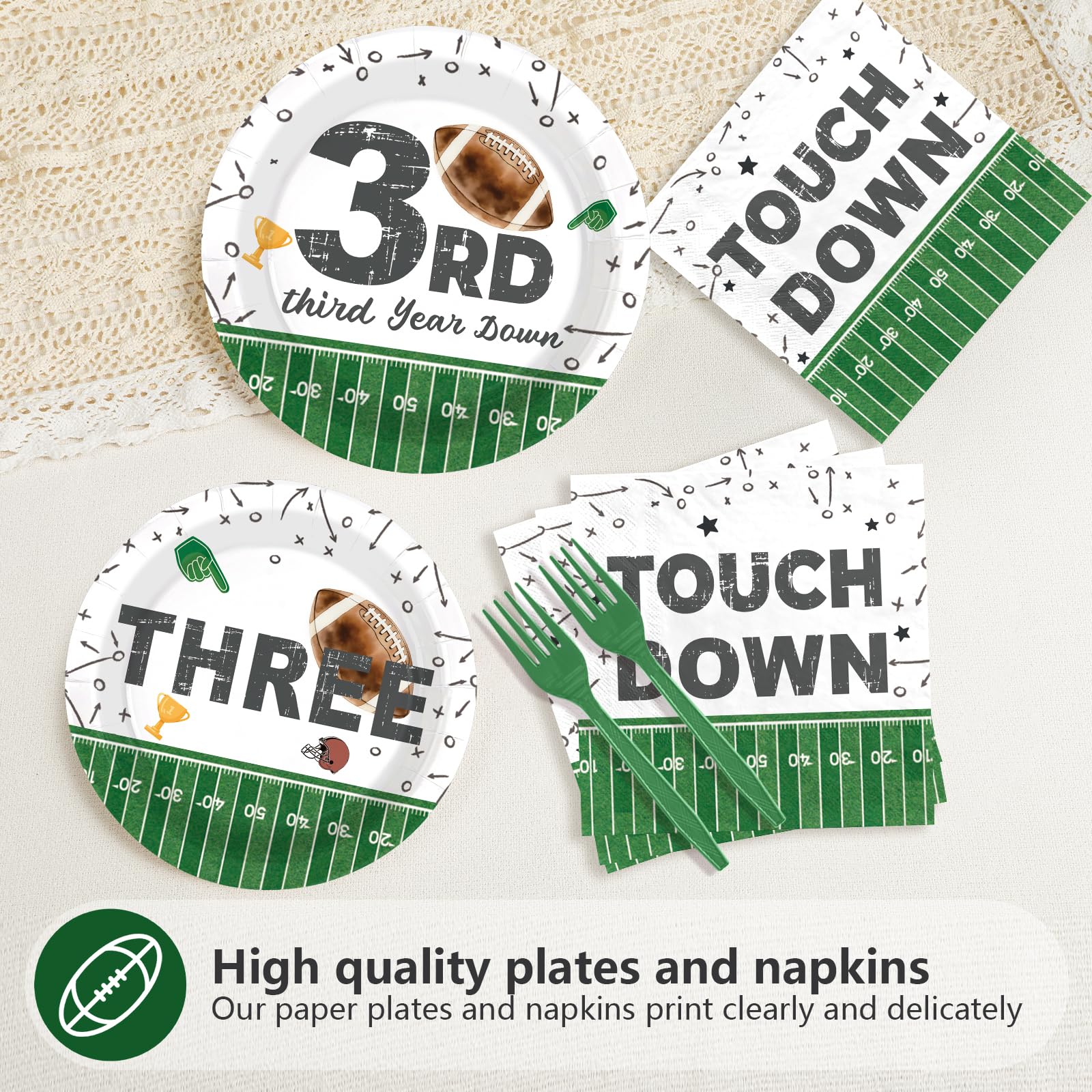 96 Pcs Football 3rd Birthday Party Plates and Napkins - Grencian